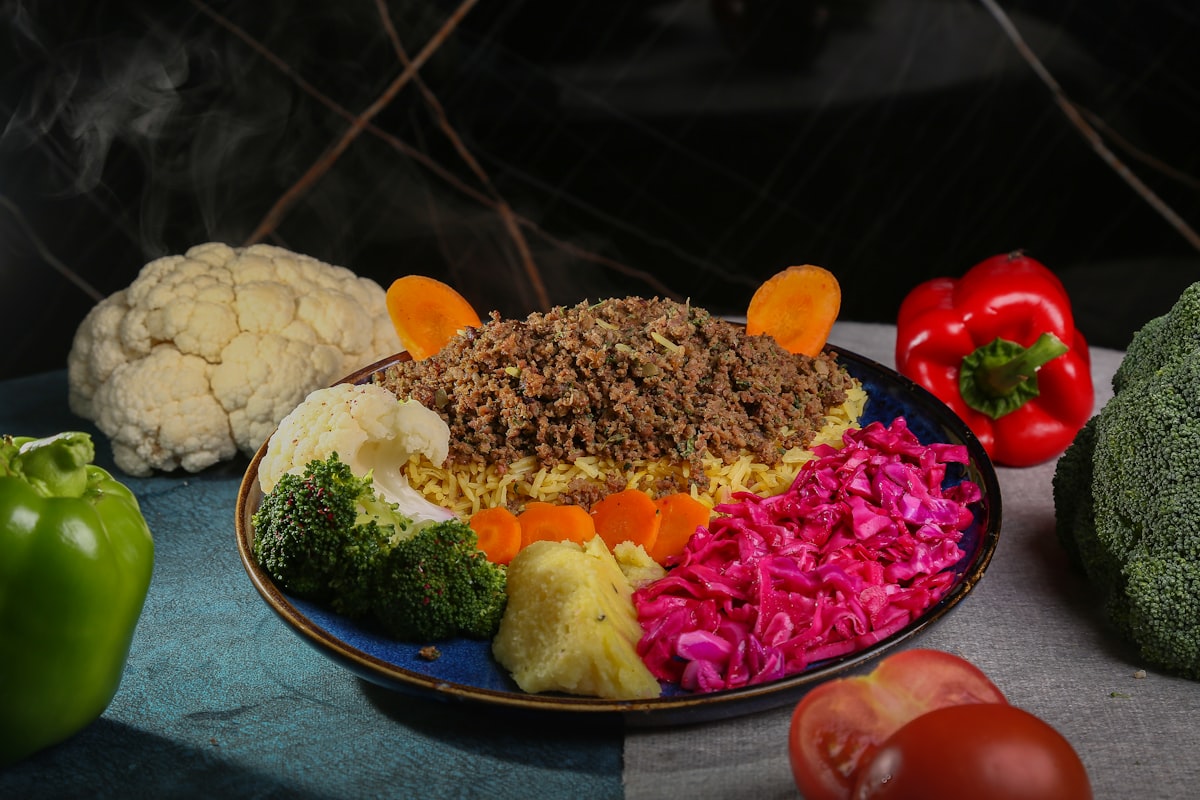 Balanced meal preparation with fresh ingredients